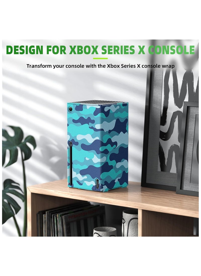 AOLION - Magnetic Smart Wraps for Xbox Series X Console, Full Protection Protective Cover Case for Xbox Series X Accessories with Premium PU Leather and Soft Inner Lining - Blue Camo - Image 1