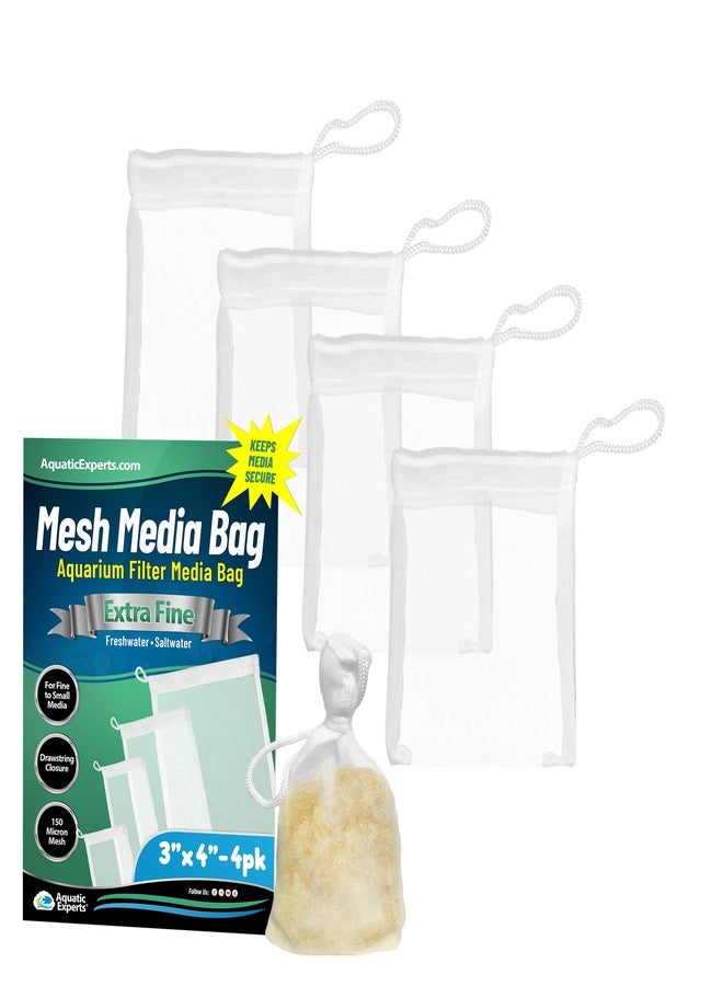 Aquatic Experts Extra Fine Aquarium Media Bag, Durable Drawstring Bags for Fish Tank Filters, 150 Micron Mesh, (Extra Fine, 3"x 4" - 4 Pack) - Image 1
