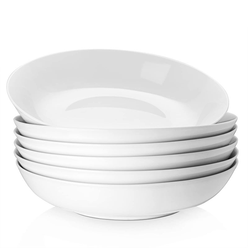 Y YHY Y YHY 9 Pasta Bowls 40oz Large Salad Bowls Set of 6 Wide Shallow Ceramic Bowls for Serving Soup White Dinner Plates Set for Kitchen Microwave Dishwasher Safe 