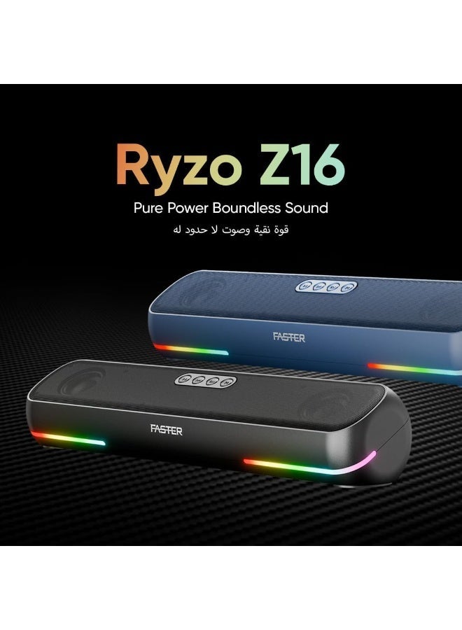 Faster Ryzo Z16 Soundbar - 16W Wireless Sound Bar 415x133x100mm Bluetooth 5.3 EDR 5H Playback RGB Light TWS - Portable Speaker USB AUX, TF Card - Hands-Free Call 360° Surround Sound (Charcoal Grey) - Image 5