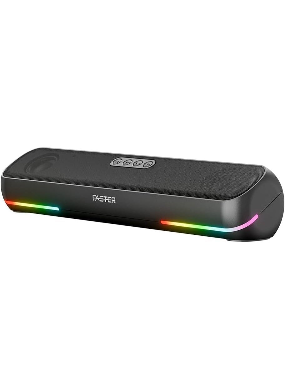 Faster Ryzo Z16 Soundbar - 16W Wireless Sound Bar 415x133x100mm Bluetooth 5.3 EDR 5H Playback RGB Light TWS - Portable Speaker USB AUX, TF Card - Hands-Free Call 360° Surround Sound (Charcoal Grey)
