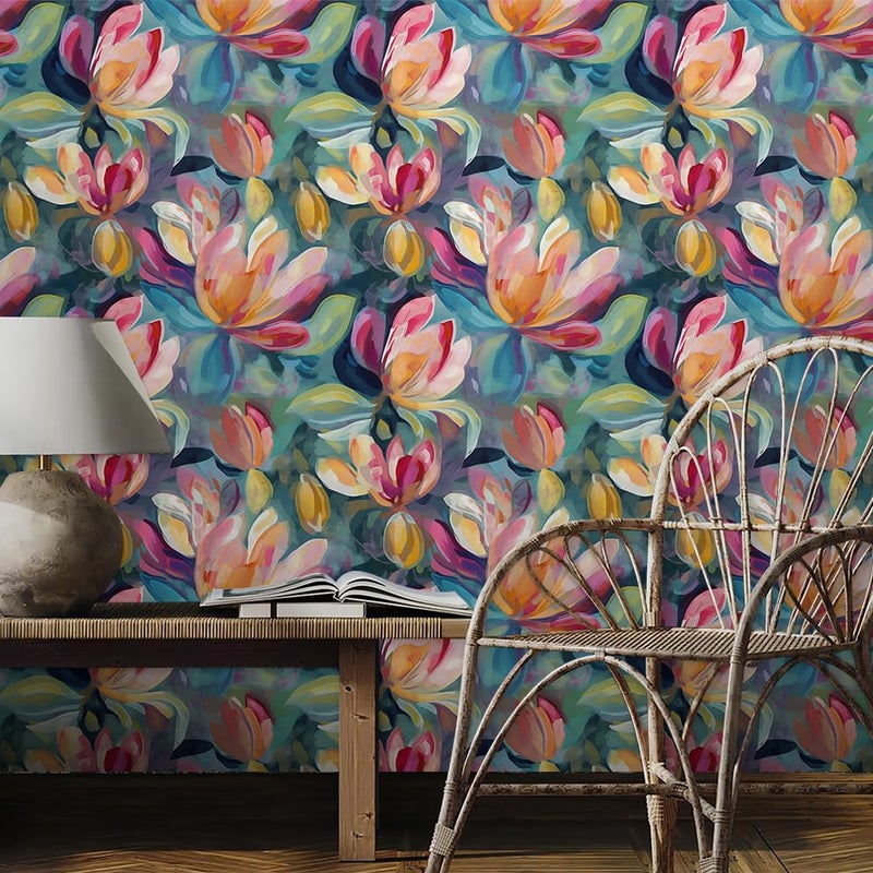 REDAMANCY Colorful Blur/Green Magnolia Floral Pink/Red Flower Abstract Art Peel and Stick Wallpaper Stick on Contact Paper Vintage Wall Paper Easy Peel Off for nightstand Drawer Cabinet Renter - Image 3