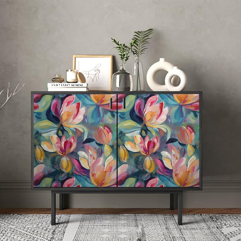 REDAMANCY Colorful Blur/Green Magnolia Floral Pink/Red Flower Abstract Art Peel and Stick Wallpaper Stick on Contact Paper Vintage Wall Paper Easy Peel Off for nightstand Drawer Cabinet Renter - Image 4