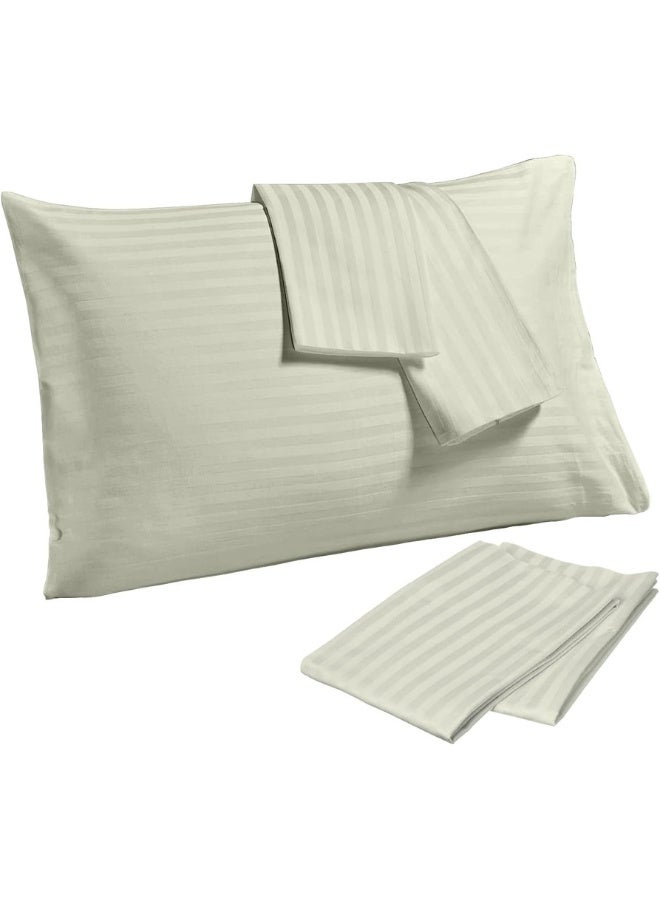 Hotel Linen Klub PACK of 4 Standard Pillowcases-  Luxurious 100% Cotton 250TC Sateen with Elegant 1 cm Stripe Design, Size: 50 x 75 cm, Warm Stone for a Touch of Sophistication in Your Bedroom