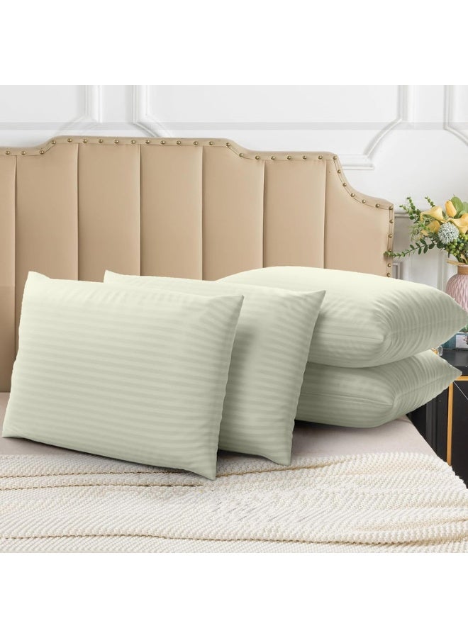 Hotel Linen Klub عبوة من 4 أغطية وسائد قياسية - قطن فاخر 100% 250TC ساتين بتصميم شريط أنيق بعرض 1 سم، الحجم: 50 × 75 سم، لون الحجر الدافئ لمسة من الأناقة في غرفة نومك - Image 2