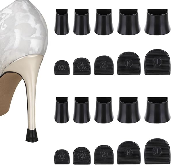 Inralimot 5 Pairs Heel Caps for High Heels, 5 Sizes Heel Covers for High Heel Shoes Black High Heel Protectors Non-Slip Heel Stoppers for High Heels Replacement Tips Caps for Walking on Grass and Uneven Road - Image 1