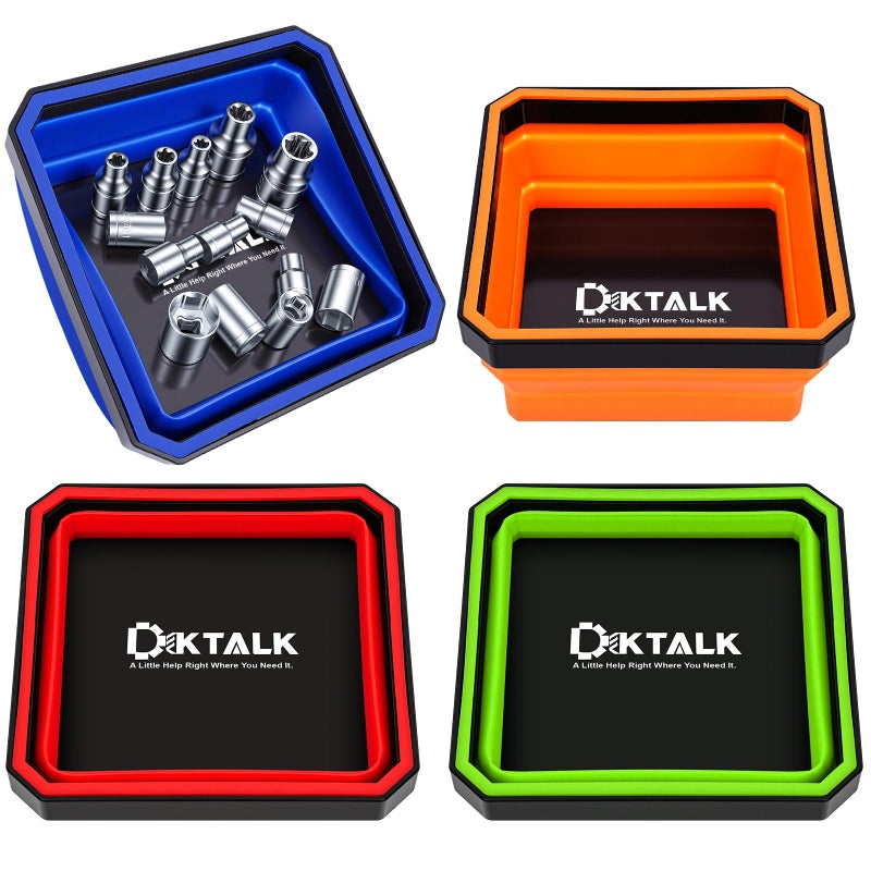 DIKTALK Foldable Magnetic Parts Tray Set 4 Pack ColorCoded Collapsible Trays 2lb Capacity Strong Magnet Base for Auto Repair Mechanics Workshop Organization 45 Square - Image 2