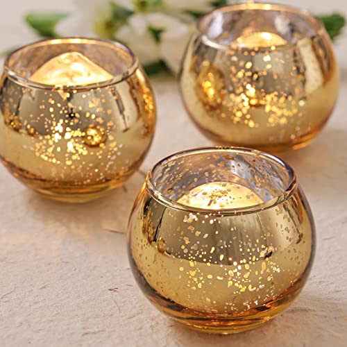 Volens 24PCS Gold Votive Candle Holders for Table Centerpieces Round Mercury Glass Candle Holders Bulk for Wedding Birthday Anniversary Parties and Holiday Decorations
