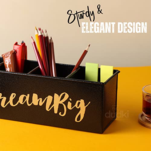 dudki Stylish Quoted desk organizer for office table with 4 compartments | Metal Desk Organizer Stationary Storage Stand Pen, Pencil Holder for Office, Home, and Study Table (DREAM BIG) Black - Image 5