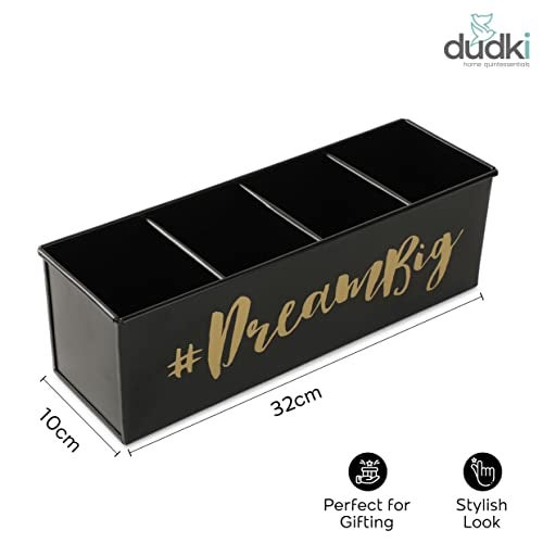 dudki Stylish Quoted desk organizer for office table with 4 compartments | Metal Desk Organizer Stationary Storage Stand Pen, Pencil Holder for Office, Home, and Study Table (DREAM BIG) Black - Image 3
