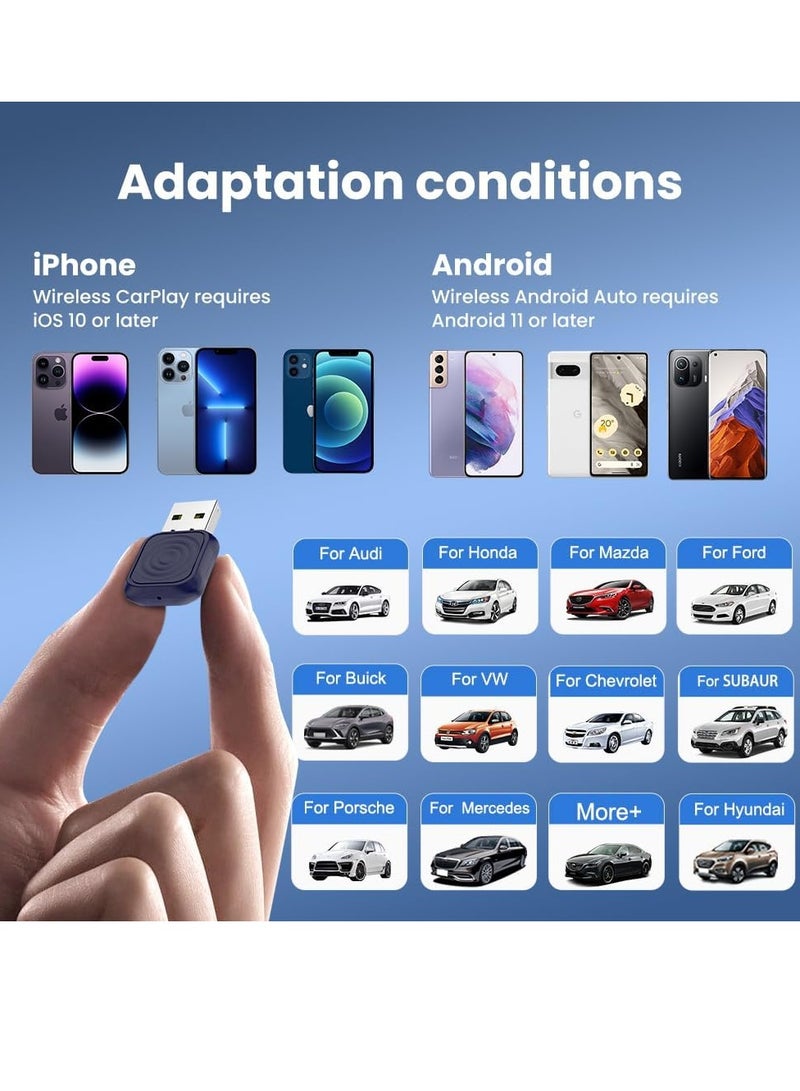 كار لينكيت محول CarPlay اللاسلكي الصغير 2 في 1 وAndroid Auto - لنظام iOS 10+/Android 11+، تحويل السلكي إلى لاسلكي باستخدام USB- - Image 5
