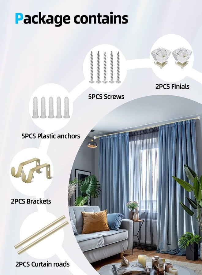 SCITOO Curtain Rods Set for windows 36 to 66 inches Adjustable Length 0.75inch Diameter Single curtain rod with Diamond Acrylic Finial,Champagne Gold - Image 3