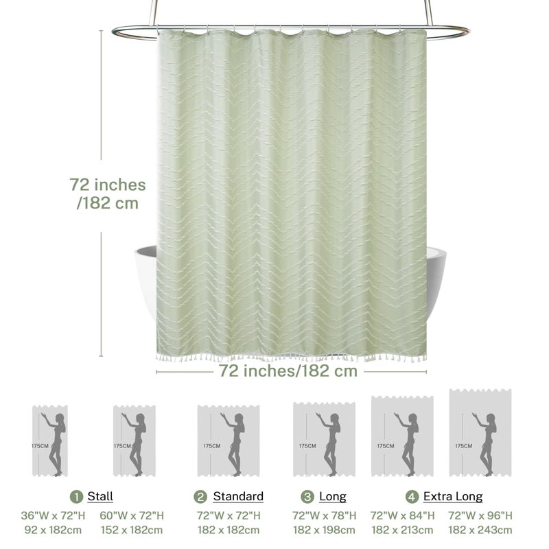 Siiluminisoy Boho Shower Curtain with White Tassel Woven Fabric Sage Green Shower Curtain 72 x 72 Modern Farmhouse Textured Tufted Chevron Striped Minimalist Bathroom Shower Curtain - Image 5