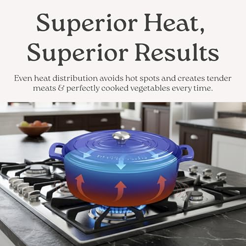 ROSSALLINI Signature Enameled Cast Iron Oval Dutch Oven | Non-Stick Serving Pot with Tight Fitting Lid for Perfect Roasting, Baking, Sauteing, and Bread Making | 8Q [Red] - Image 3