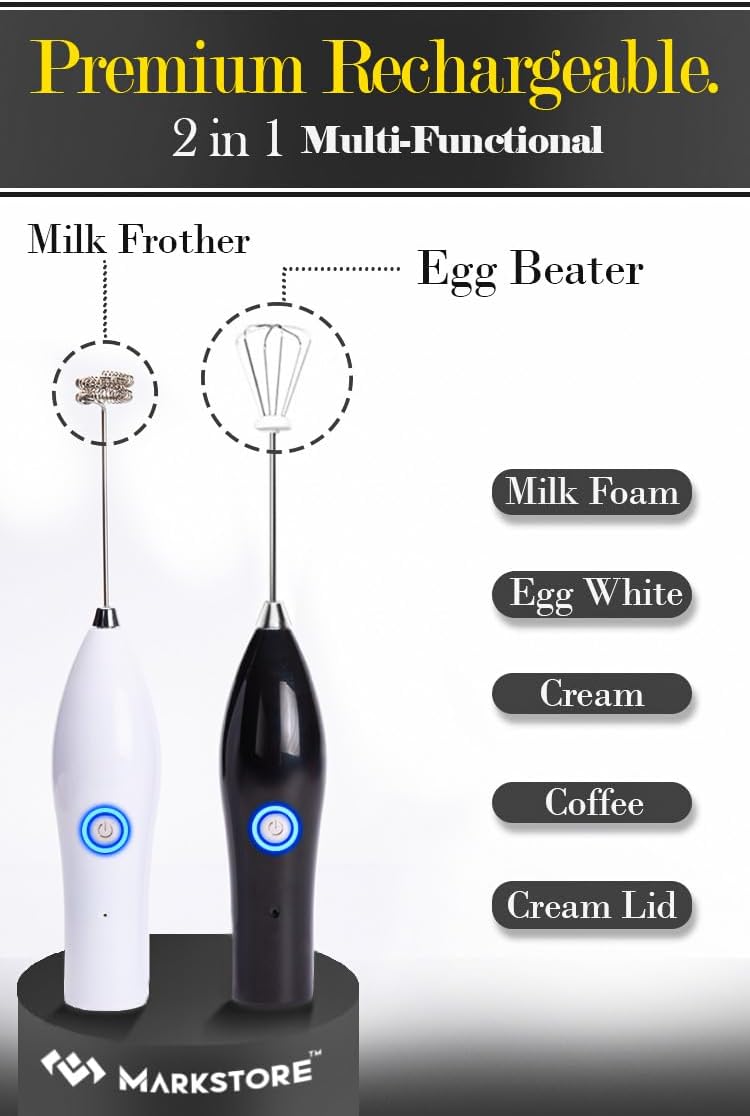 MARK STORE Powerfull Milk Frother & Egg Beater by Ouslife- Rechargeable Handheld Drink Mixer - Electric Whisk Foam Maker for Coffee, egg, Cappuccino, Matcha, Hot Chocolate & Coffee Creamer (Rechargeable 2in1) - Image 2