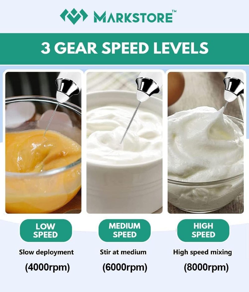 MARK STORE Powerfull Milk Frother & Egg Beater by Ouslife- Rechargeable Handheld Drink Mixer - Electric Whisk Foam Maker for Coffee, egg, Cappuccino, Matcha, Hot Chocolate & Coffee Creamer (Rechargeable 2in1) - Image 3
