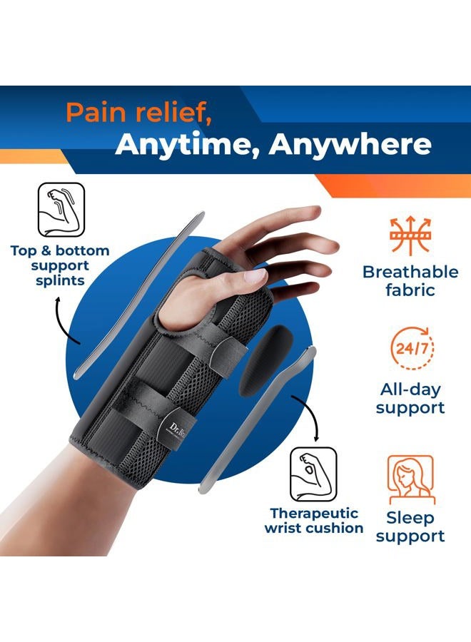 DR. BRACE Adjustable Wrist Brace Night Support for Carpal Tunnel, Doctor Developed, Upgraded with Double Splint & Therapeutic Cushion,Hand Brace for Pain Relief,Injuries,Sprains (S/M Right Hand, Black - Image 2