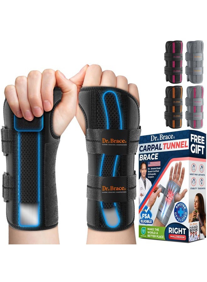 DR. BRACE Adjustable Wrist Brace Night Support for Carpal Tunnel, Doctor Developed, Upgraded with Double Splint & Therapeutic Cushion,Hand Brace for Pain Relief,Injuries,Sprains (S/M Right Hand, Black - Image 1