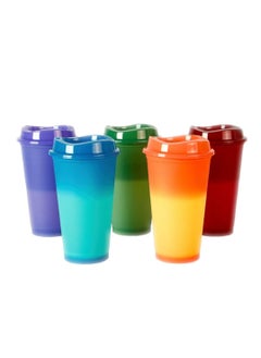Reusable Color Changing Coffee Cups, 5 Pcs 16 oz/473 ml Plastic Cups with Lids, Quality & Splash-Proof Water Travel Cup for Coffee Mug with Lid to Go Coffee Cups for Hot and Cold Drinks