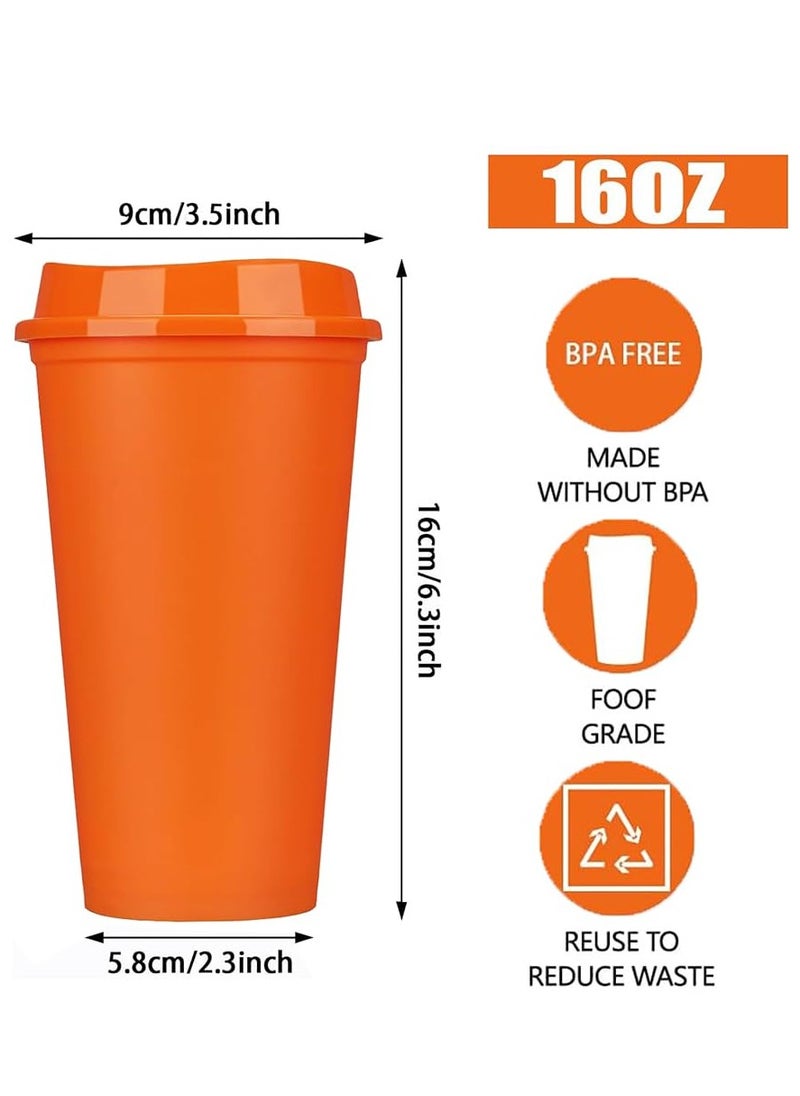 Excefore - Reusable Color Changing Coffee Cups, 5 Pcs 16 oz/473 ml Plastic Cups with Lids, Quality & Splash-Proof Water Travel Cup for Coffee Mug with Lid to Go Coffee Cups for Hot and Cold Drinks - Image 1
