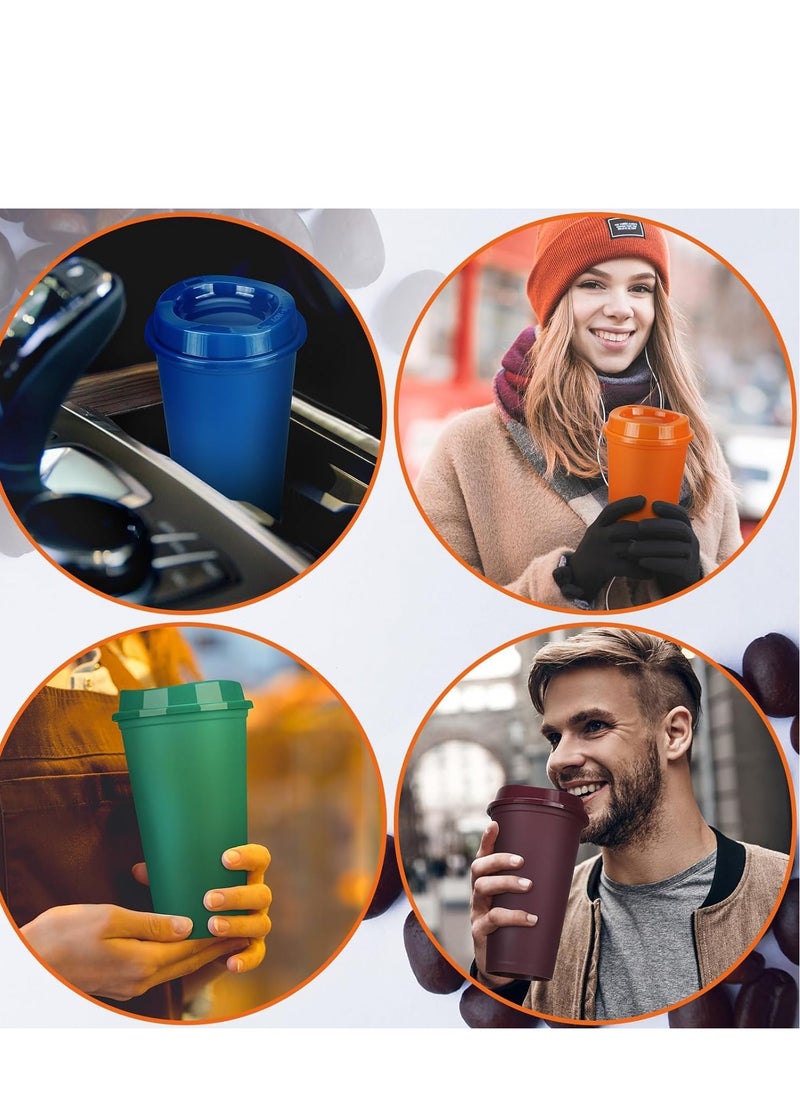 Excefore - Reusable Color Changing Coffee Cups, 5 Pcs 16 oz/473 ml Plastic Cups with Lids, Quality & Splash-Proof Water Travel Cup for Coffee Mug with Lid to Go Coffee Cups for Hot and Cold Drinks - Image 1