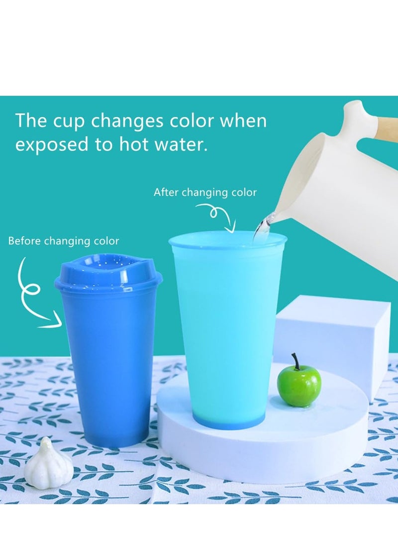 Excefore - Reusable Color Changing Coffee Cups, 5 Pcs 16 oz/473 ml Plastic Cups with Lids, Quality & Splash-Proof Water Travel Cup for Coffee Mug with Lid to Go Coffee Cups for Hot and Cold Drinks - Image 1