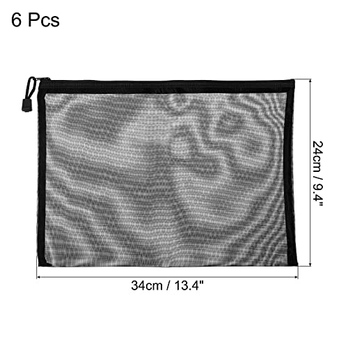 MECCANIXITY Mesh Zipper Bags A4 Nylon Zip Pouch Pencil Case Storage Pockets for Travel Office Accessories Black Pack of 6 - Image 3