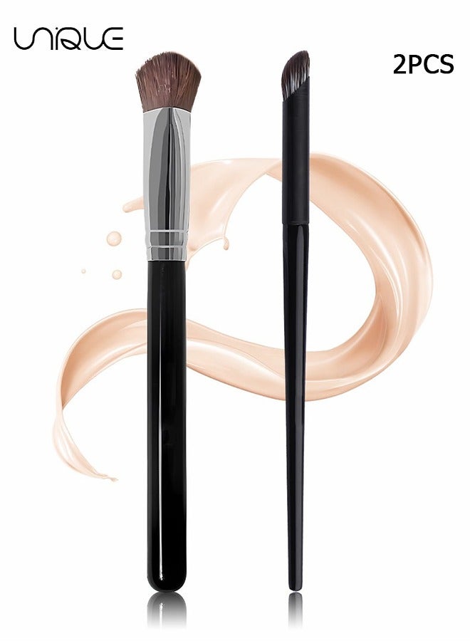 Unique 2 PCS Concealer Brush - Triangle Highlighting Brush & Angled Under Eye Nose Shadow Brush - for Blending Setting Buffing with Liquid, Cream and Powder - Image 1
