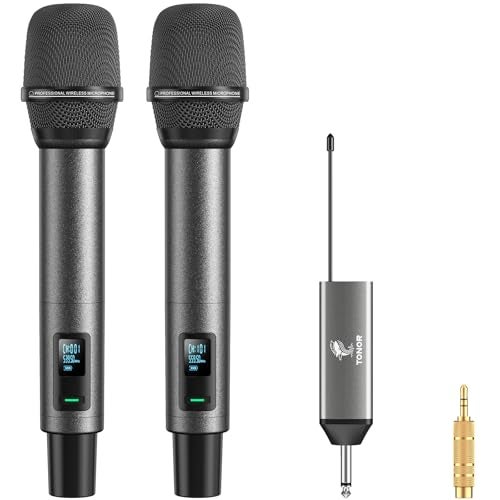 TONOR Wireless Microphones, UHF Rechargeable Cordless Karaoke Mics, 2x20 Channel Dynamic Microfonos Inalambricos Professional for Singing Church Wedding with Adjustable Volume, Quick Mute, 262ft TW520 - Image 1