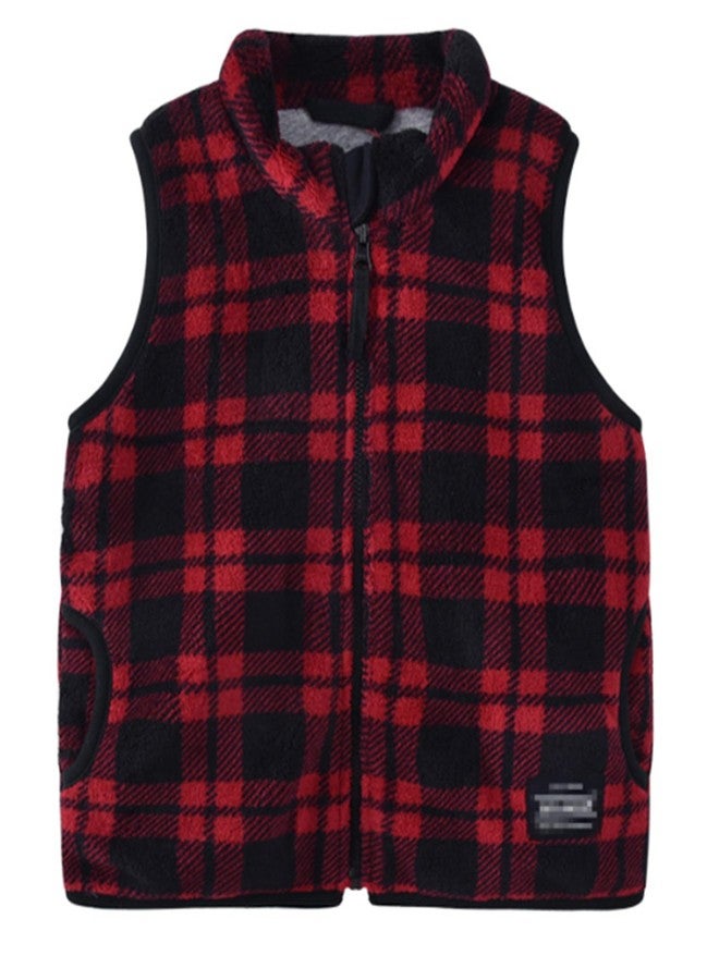warmstraw Toddler Baby Girls' Warm Outerwear Vests Winter Fleece Jackets Waistcoat Sleeveless Red Checkered 12-24 Months - Image 1
