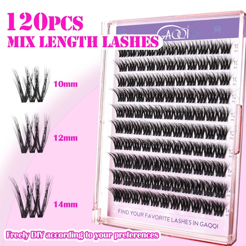 GAQQI Lash Clusters, Cluster Eyelash Extensions 110 Cluster Lashes, Wispy Volume Eyelash Clusters 10-14mm, Multilayered 3D Individual Lashes, Soft and Thin Band (3D-GQ08) - Image 3