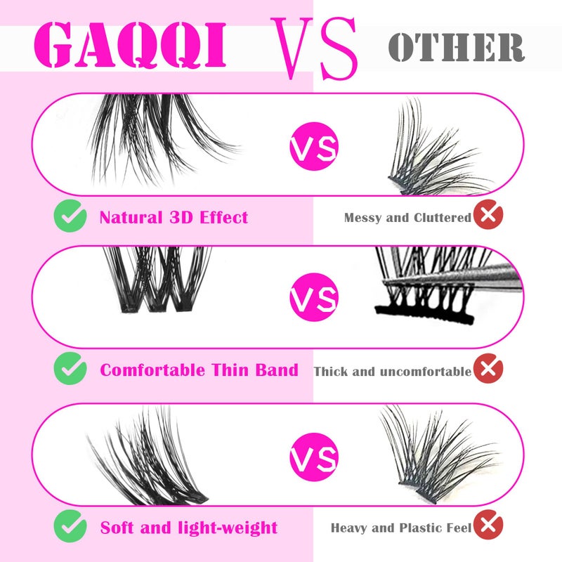 GAQQI Lash Clusters, Cluster Eyelash Extensions 110 Cluster Lashes, Wispy Volume Eyelash Clusters 10-14mm, Multilayered 3D Individual Lashes, Soft and Thin Band (3D-GQ08) - Image 5