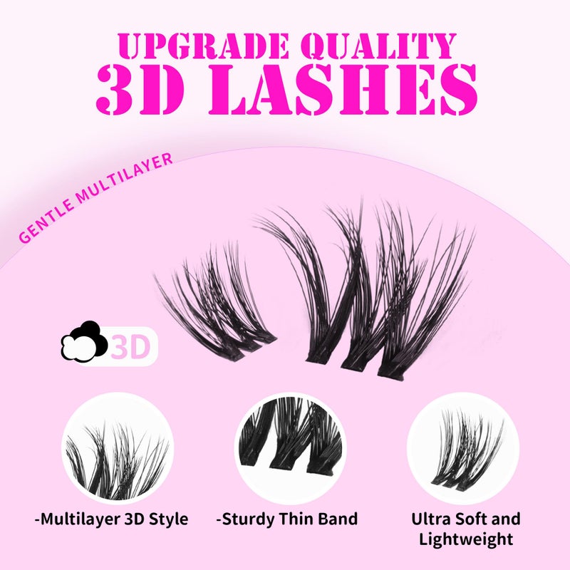 GAQQI Lash Clusters, Cluster Eyelash Extensions 110 Cluster Lashes, Wispy Volume Eyelash Clusters 10-14mm, Multilayered 3D Individual Lashes, Soft and Thin Band (3D-GQ08) - Image 2