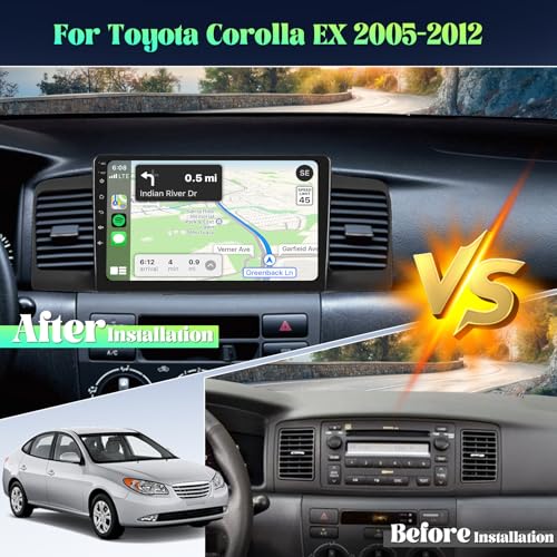 Roinvou 2+32G Android CarPlay Stereo for 2005-2012 Toyota Corolla EX, 9'' Touch Screen in-Dash GPS Navigation with Built-in Wireless CarPlay Android Auto Support Mirror Link BT RDS AHD DSP - Image 2