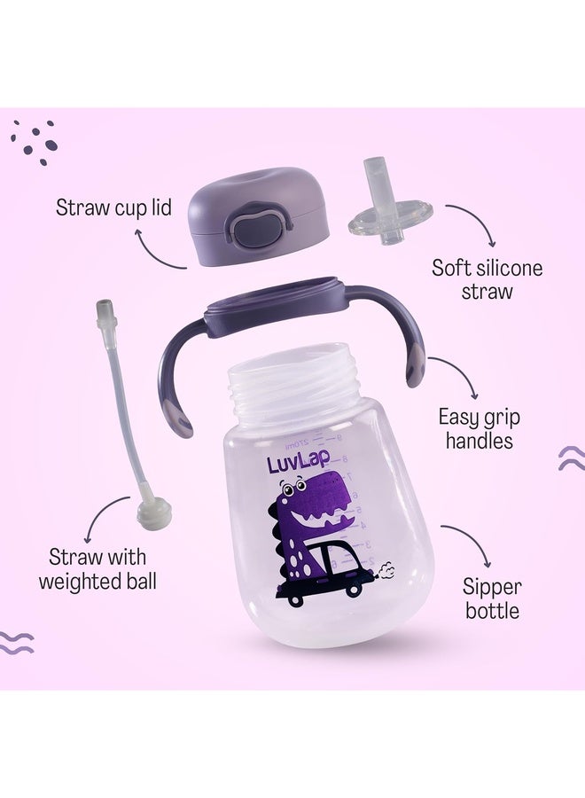 Luvlap كوب شرب سيليكون ناعم مقاوم للعض للأطفال مع مقبض، مع قشة مثقلة، كوب شرب مع قفل مضاد للتسرب، خالي من BPA، 6 أشهر فما فوق، 300 مل، بنفسجي - Image 2
