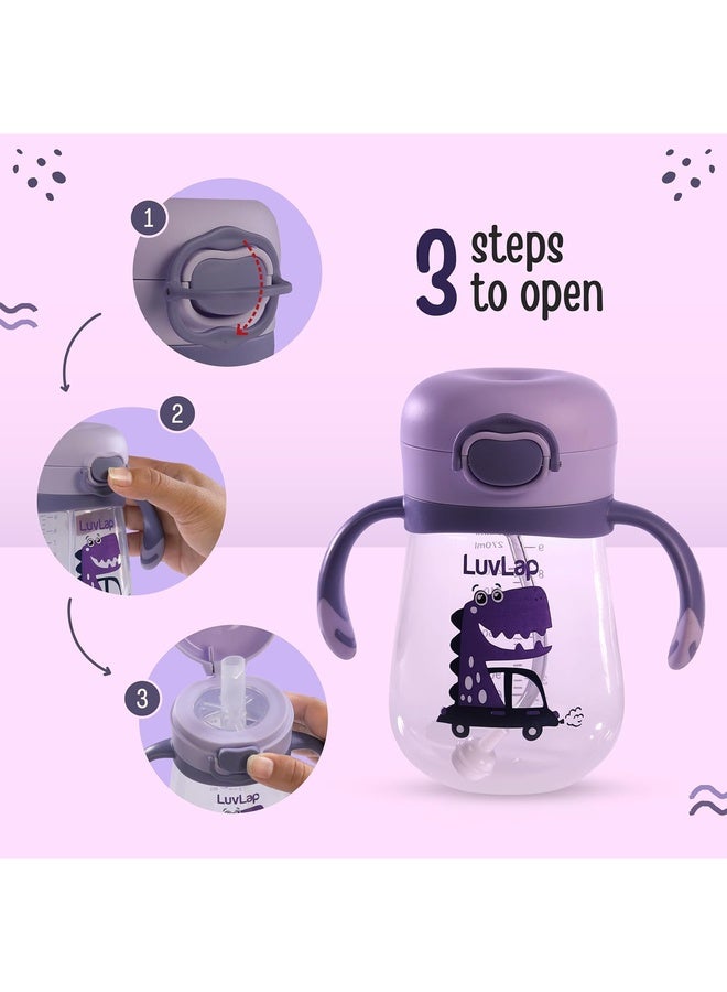 Luvlap كوب شرب سيليكون ناعم مقاوم للعض للأطفال مع مقبض، مع قشة مثقلة، كوب شرب مع قفل مضاد للتسرب، خالي من BPA، 6 أشهر فما فوق، 300 مل، بنفسجي - Image 5