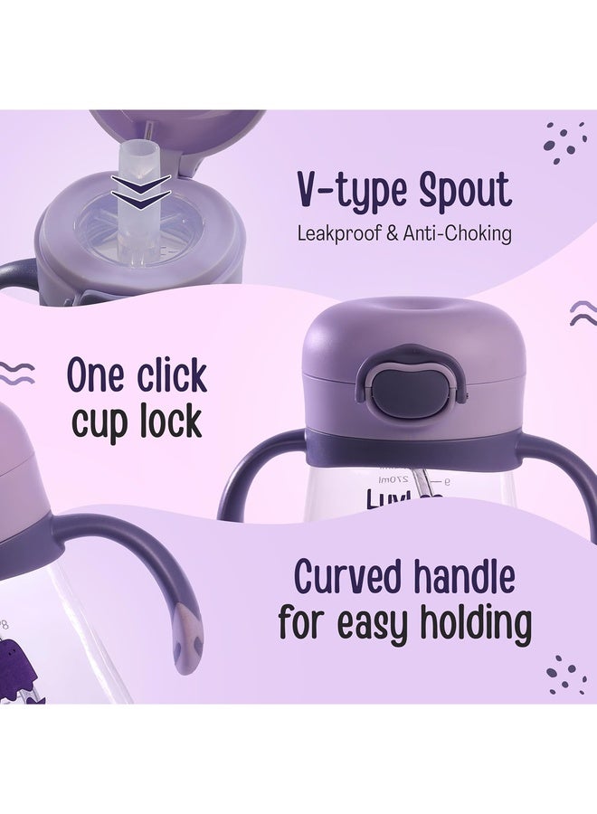 Luvlap كوب شرب سيليكون ناعم مقاوم للعض للأطفال مع مقبض، مع قشة مثقلة، كوب شرب مع قفل مضاد للتسرب، خالي من BPA، 6 أشهر فما فوق، 300 مل، بنفسجي - Image 3