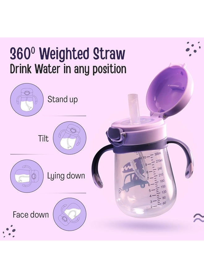 Luvlap كوب شرب سيليكون ناعم مقاوم للعض للأطفال مع مقبض، مع قشة مثقلة، كوب شرب مع قفل مضاد للتسرب، خالي من BPA، 6 أشهر فما فوق، 300 مل، بنفسجي - Image 4