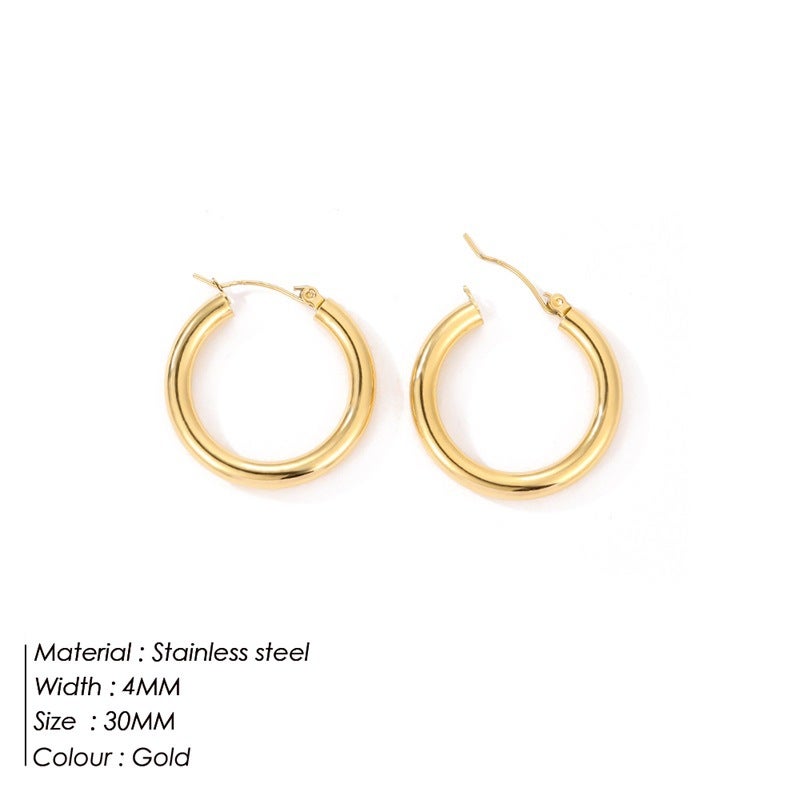 Punk Style Stainless Steel Hoop Earrings Gold 30mm