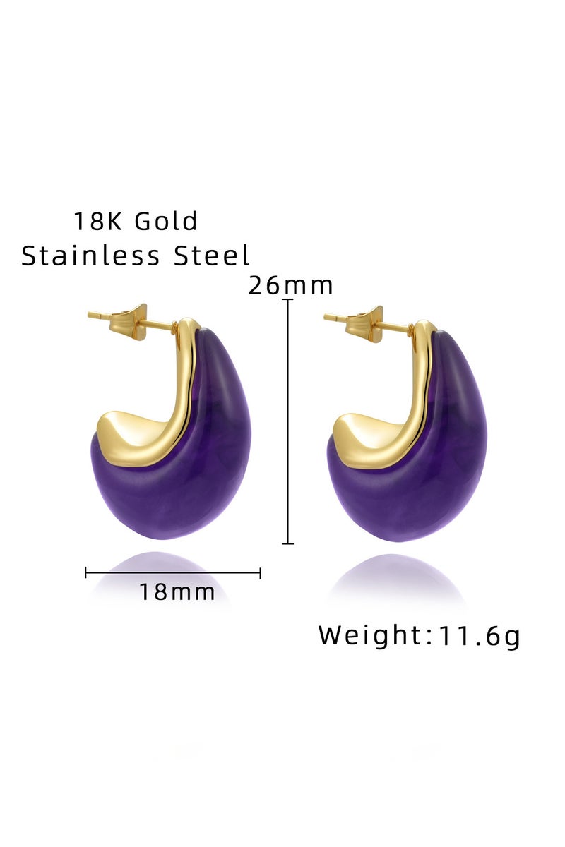 Bold Purple & Gold Chunky Half-Hoop Earrings