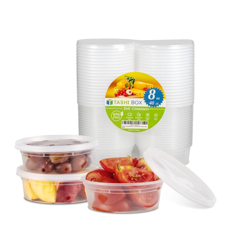 TashiBox [8oz-40 Sets Plastic Containers with Airtight Lids, Food Storage Containers, Deli, Slime, Soup, Meal Prep Containers | BPA Free | Stackable | Leakproof | Microwave/Dishwasher/Freezer Safe - Image 1