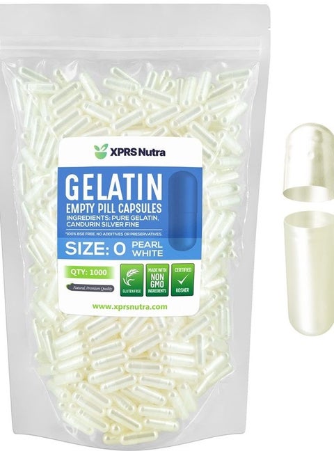 Size 0 Empty Capsules - 1000 Count Empty Gelatin Capsules - Empty Pill Capsules - DIY Capsule Filling - Pure Bovine Pill Capsules Empty Gel Caps (Pearl White)