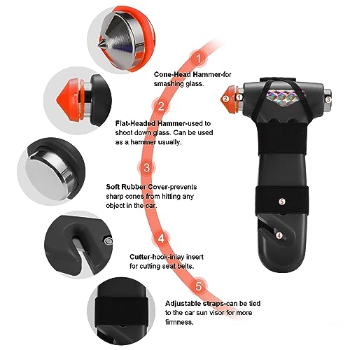 THINKWORK Car Safety Hammer, 3-in-1 Emergency Escape Tool with One Second Window Breaker and Seat Belt Cutter, Safety Emergency Car Escape Tool for Car, Office, Home, Black - Image 2