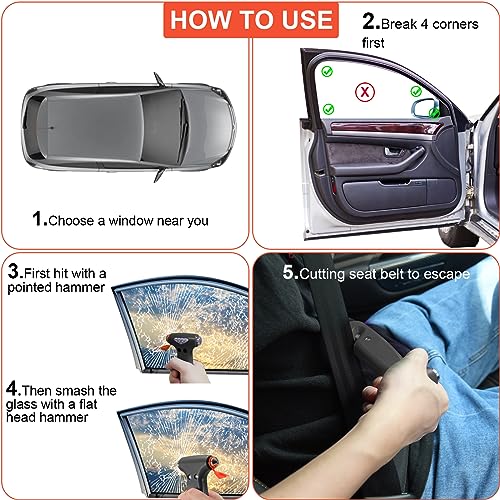 THINKWORK Car Safety Hammer, 3-in-1 Emergency Escape Tool with One Second Window Breaker and Seat Belt Cutter, Safety Emergency Car Escape Tool for Car, Office, Home, Black - Image 4