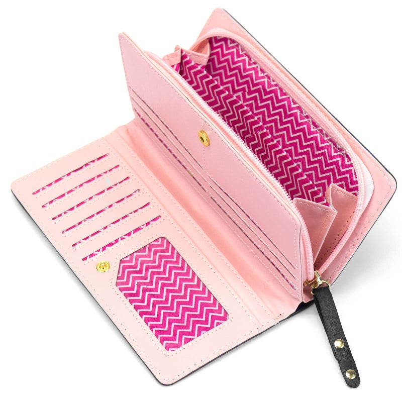 Valentoria® Birthday Gifts for Women's Mini Faux Leather Bifold 3 Cat Design Clutch Wallet (Long Black) - Image 3