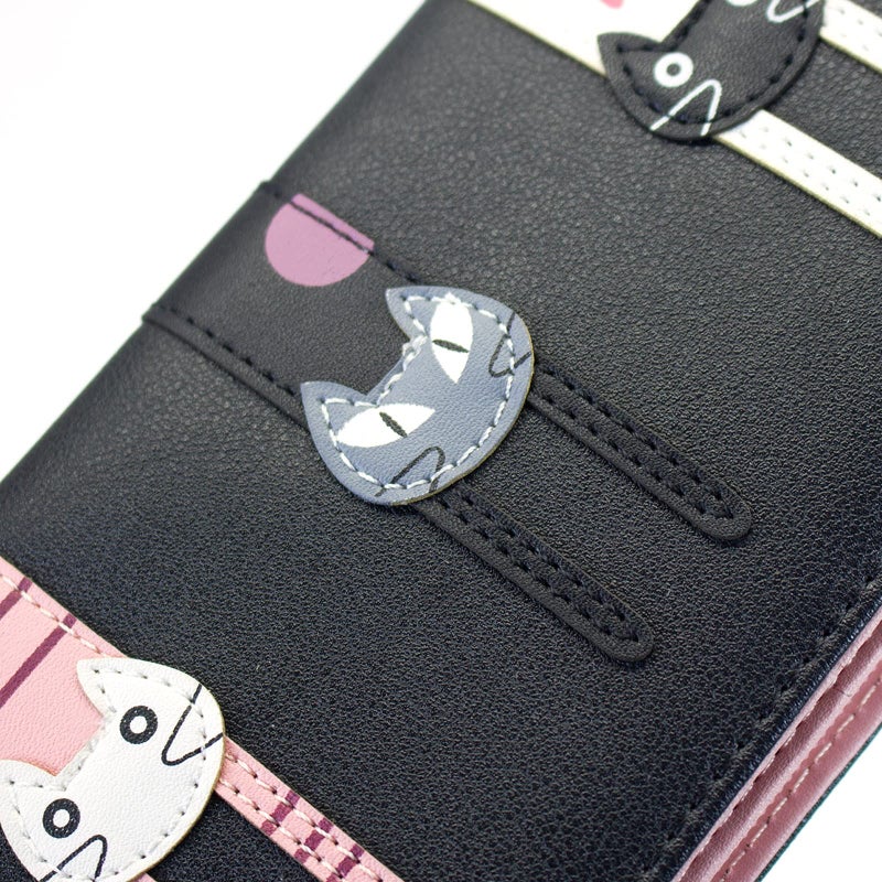 Valentoria® Birthday Gifts for Women's Mini Faux Leather Bifold 3 Cat Design Clutch Wallet (Long Black) - Image 5