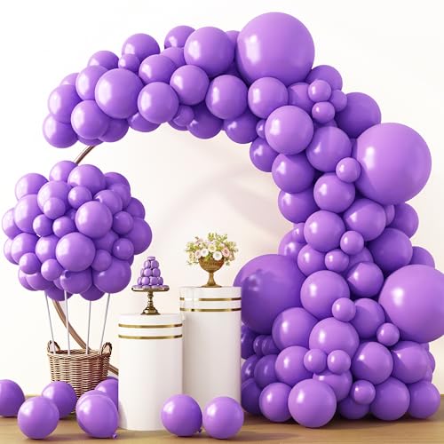 RUBFAC 129pcs Purple Balloons Different Sizes 18 12 10 5 Inch Lavender Lilac Latex Balloon Garland Arch Kit for Halloween Masquerade Party Decorations Birthday Anniversary Baby Shower Party Supplies - Image 1