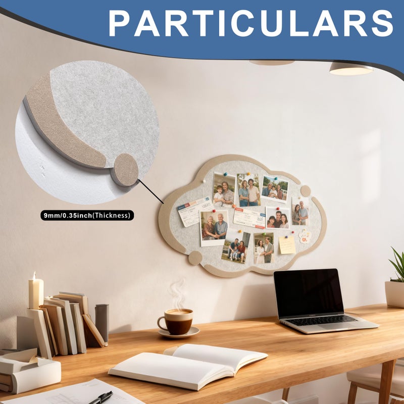 LIYAOLI Cute Bulletin Board Felt Bulletin Board Push Pin Board 16 x 24 Inch Boho Desk Accessories Decorative Cork Board Picture Board for Photos Vision Pin Board for Walls Home Decor (Beige - Cloud) - Image 5