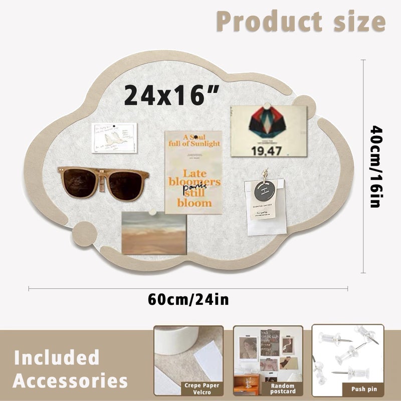 LIYAOLI Cute Bulletin Board Felt Bulletin Board Push Pin Board 16 x 24 Inch Boho Desk Accessories Decorative Cork Board Picture Board for Photos Vision Pin Board for Walls Home Decor (Beige - Cloud) - Image 3