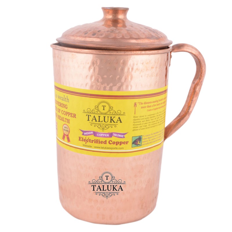 Taluka إبريق نحاسي مطروق سعة 2000 مل مع زجاجتي ماء مانعتين للتسرب سعة 1700 مل تخزين ماء فوائد صحية جيدة يوغا أيورفيدا عبوة من 3 - Image 2